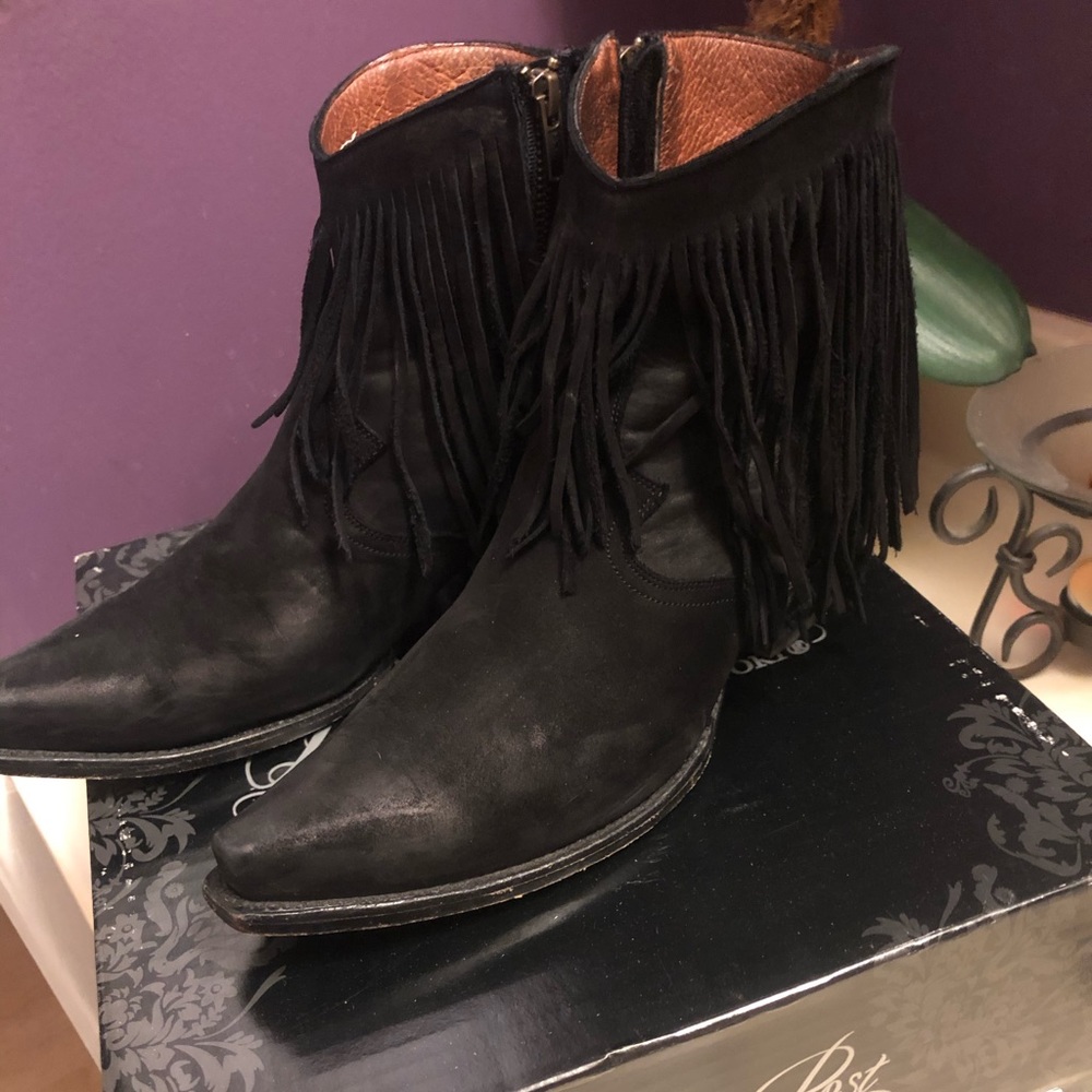 Dan Post Black Suede Fringe Boots